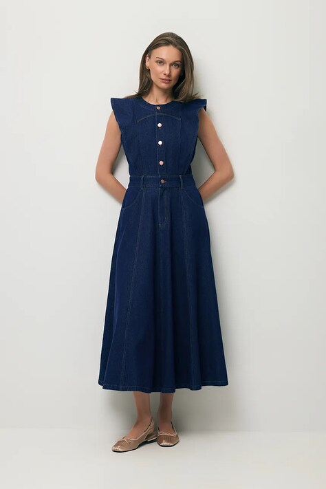 BIZUU φόρεμα ντένιμ AIDEN σκούρο μπλε απλό AIDEN NIEBIESKI