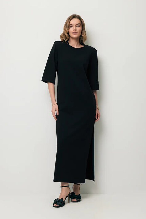 BIZUU sukienka bawełniana z elastanem JULISSA czarna gładka JULISSA CZARNY