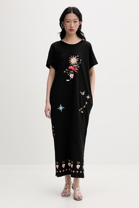 Never Fully Dressed sukienka bawełniana czarna z nadrukiem NFDDR3354