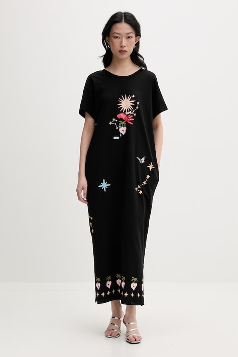 Never Fully Dressed sukienka bawełniana czarna z nadrukiem NFDDR3354