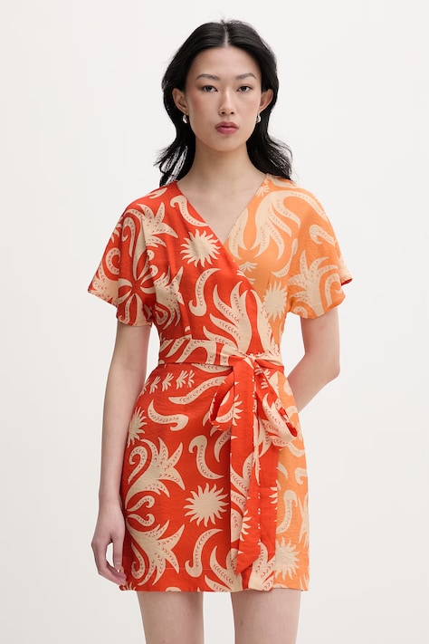 Never Fully Dressed sukienka kopertowa z wiskozą pomarańczowa roślinna NFDDR3366