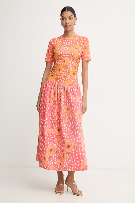 Never Fully Dressed sukienka letnia bawełniana z elastanem pomarańczowa NFDDR3405