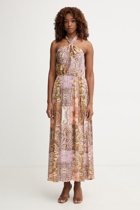 Liu Jo sukienka letnia z wiskozy brązowa paisley VA6070 TS124