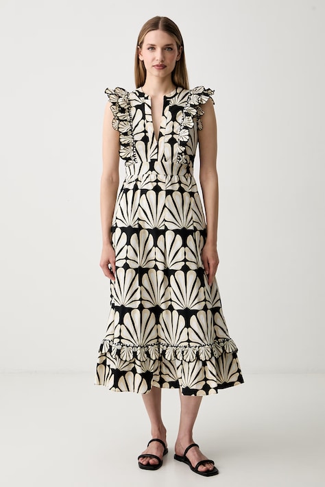 Pedro del Hierro sukienka rozkloszowana bawełniana czarna w kwiaty 3813593