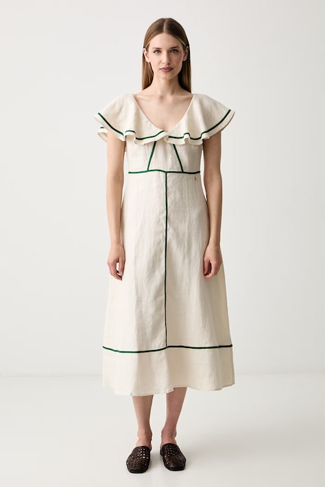 Pedro del Hierro sukienka rozkloszowana lniana beżowa gładka 3813583