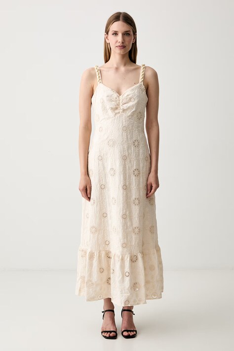 Pedro del Hierro sukienka bawełniana beżowa gładka 3813585
