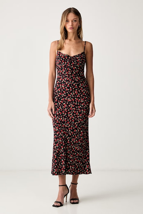 Le Privé sukienka letnia z wiskozy NELIA FLEUR czarna w kwiaty LP00760