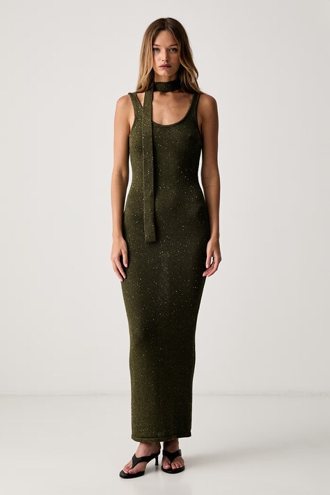 Le Privé sukienka letnia z bawełną CELESTINE OLIVE zielona gładka LP00734