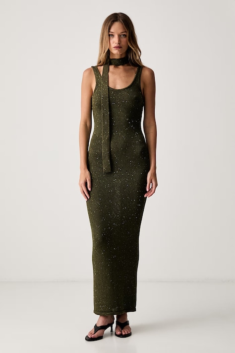 Le Privé sukienka letnia z bawełną CELESTINE OLIVE zielona gładka LP00734