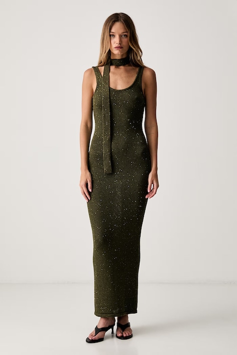 Le Privé sukienka letnia z bawełną CELESTINE OLIVE zielona gładka LP00734
