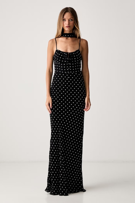 Le Privé sukienka z wiskozy ROSELINE CHIFFON DOTS czarna w kropki LP00762