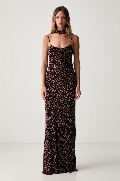 Le Privé haljina od viskoze ROSELINE CHIFFON FLEUR crna cvjetna LP00761