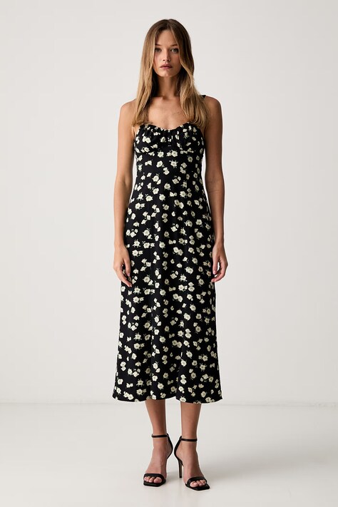 Le Privé sukienka letnia z wiskozy SAMANTHA FLEUR NOIR czarna w kwiaty LP00776