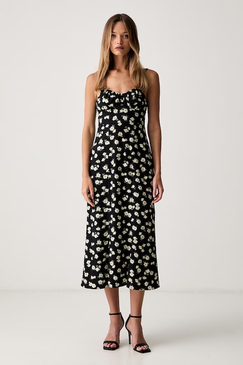 Le Privé sukienka letnia z wiskozy SAMANTHA FLEUR NOIR czarna w kwiaty LP00776