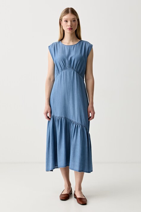 DKNY sukienka letnia z lyocellu niebieska gładka P54BZDDB