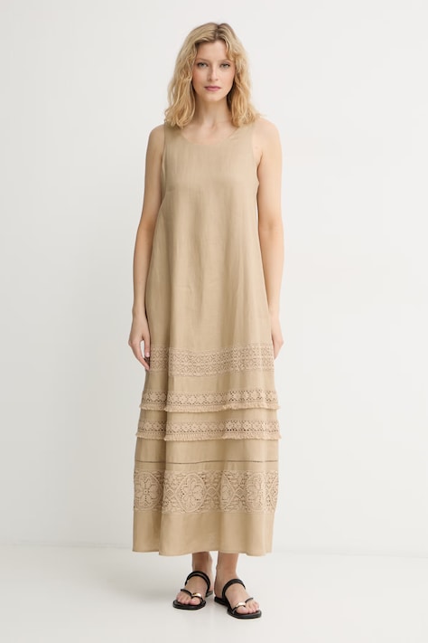 Weekend Max Mara letné šaty ľanové béžové hladké 2615221033600