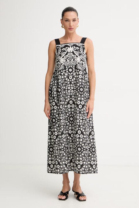 Weekend Max Mara sukienka letnia bawełniana czarna w kwiaty 2615221023600