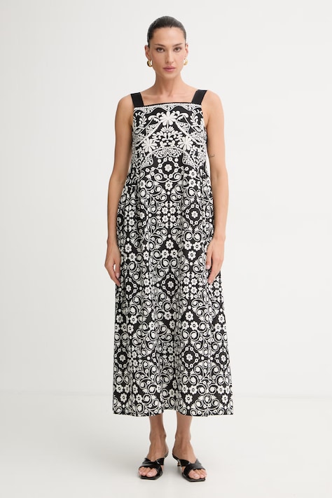 Weekend Max Mara sukienka letnia bawełniana czarna w kwiaty 2615221023600