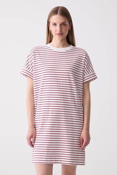 Marc O'Polo sukienka oversize bawełniana bordowa w paski 5000010190