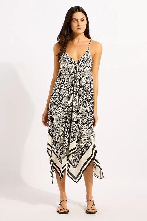 Seafolly φόρεμα από βισκόζη Scarf Dress μαύρο τύπωμα 55763-DR