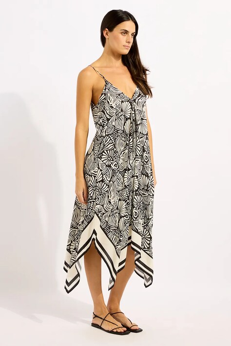 Seafolly šaty z viskózy Scarf Dress černé s potiskem 55763-DR