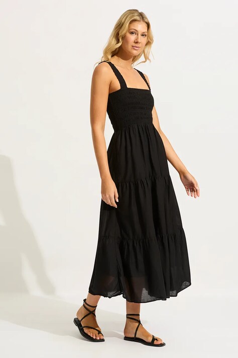 Seafolly šaty bavlněné Faithful Midi Dress černé 54865-DR