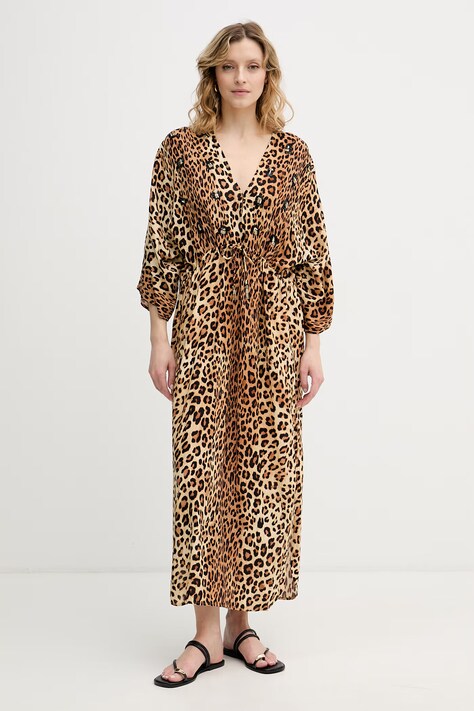 Lola Casademunt sukienka z wiskozy brązowa w panterkę LS2616021