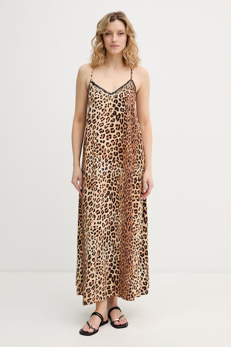 Lola Casademunt sukienka letnia z wiskozy brązowa w panterkę LS2616004