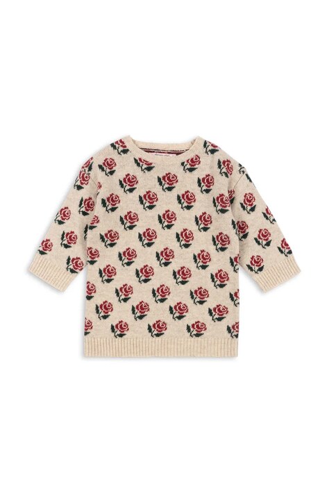 Konges Sløjd sukienka dziecięca z dodatkiem wełny BELOU KNIT DRESS kolor beżowy mini prosta KS104227
