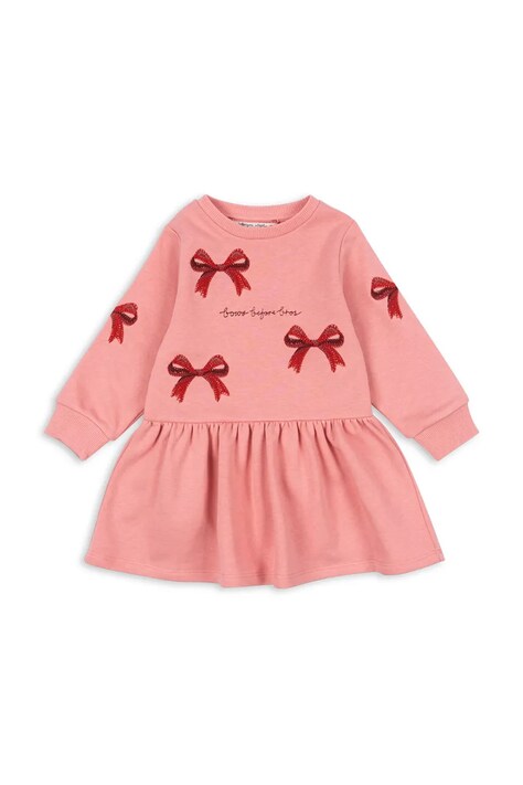Konges Sløjd sukienka dziecięca LOU BOW SWEAT DRESS OCS kolor różowy mini rozkloszowana KS104341