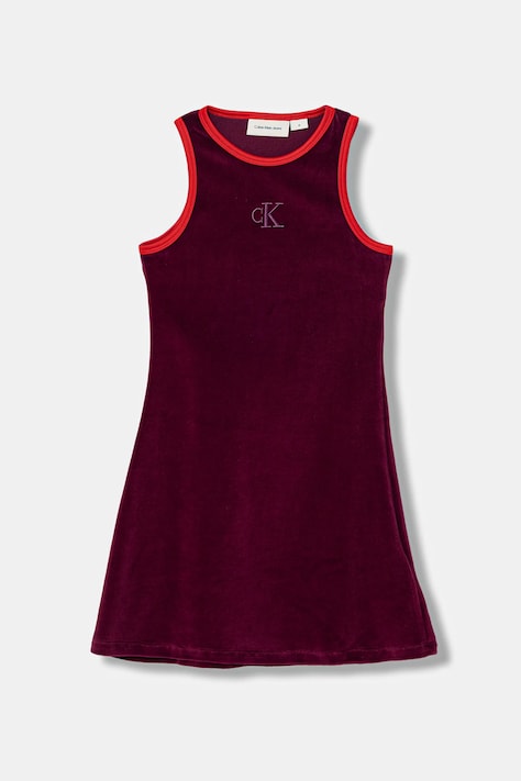 Dívčí šaty Calvin Klein Jeans vínová barva, mini, IG0IG03080