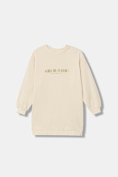 Дитяча бавовняна сукня Calvin Klein Jeans колір бежевий mini пряма IG0IG03092