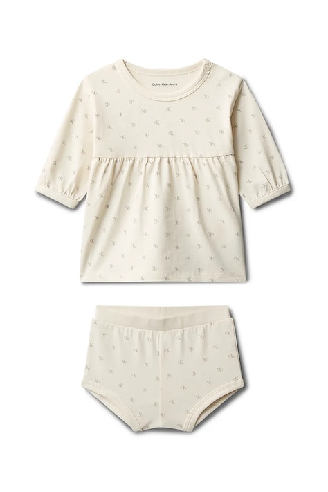 Детское платье Calvin Klein Jeans цвет бежевый mini расклешённое IN0IN00351