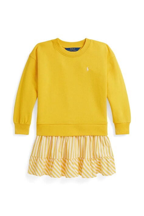 Dječja pamučna haljina Polo Ralph Lauren boja: žuta, mini, širi se prema dolje, 312A96138002