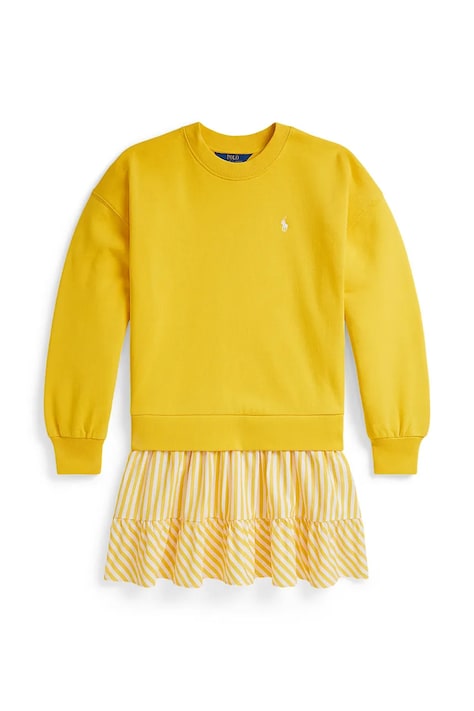 Dievčenské bavlnené šaty Polo Ralph Lauren žltá farba, mini, áčkový strih, 313A96138002