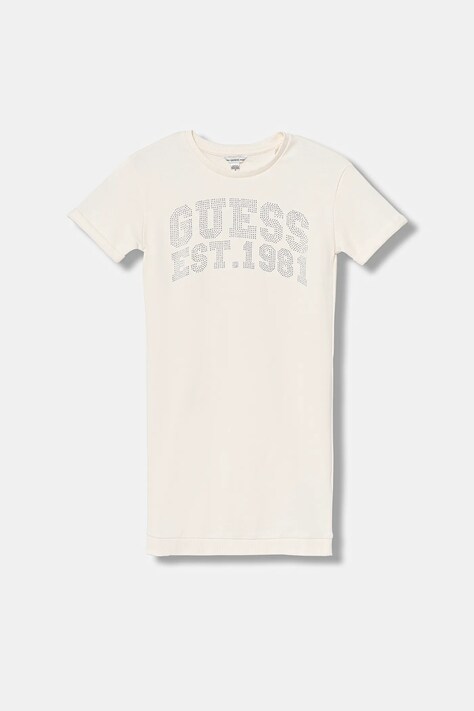 Guess sukienka bawełniana dziecięca kolor beżowy mini prosta J6RK00 KA6R4