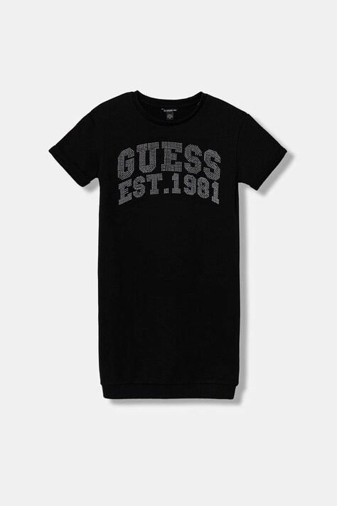 Guess sukienka bawełniana dziecięca kolor czarny mini prosta J6RK00 KA6R4