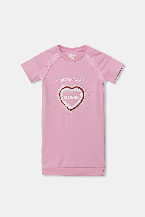 Dievčenské šaty Guess ružová farba, midi, rovný strih, K6RK01 KAUH0