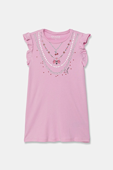 Guess sukienka bawełniana dziecięca kolor różowy mini prosta K6RK02 KA6W4