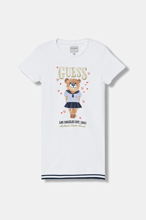 Guess sukienka bawełniana dziecięca kolor biały mini prosta K6RK11 KAD74