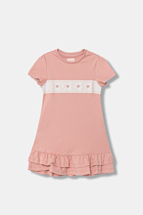 Guess sukienka bawełniana dziecięca kolor różowy mini rozkloszowana K6RK13 KA6W4