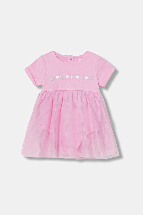 Guess sukienka bawełniana niemowlęca kolor różowy mini rozkloszowana S6RG02 KA6W4