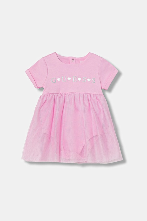 Guess sukienka bawełniana niemowlęca kolor różowy mini rozkloszowana S6RG02 KA6W4