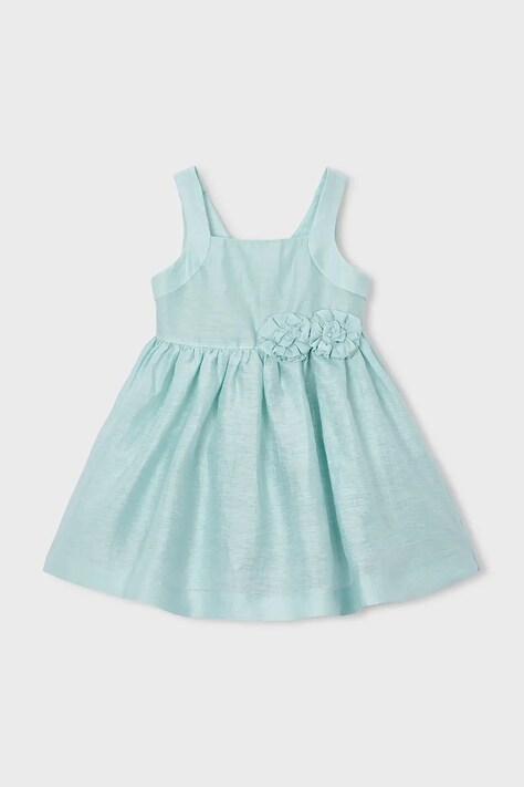 Mayoral sukienka z dodatkiem lnu dziecięca kolor zielony mini rozkloszowana 3916