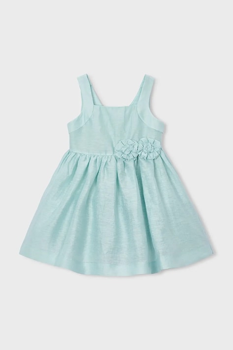 Mayoral sukienka z dodatkiem lnu dziecięca kolor zielony mini rozkloszowana 3916