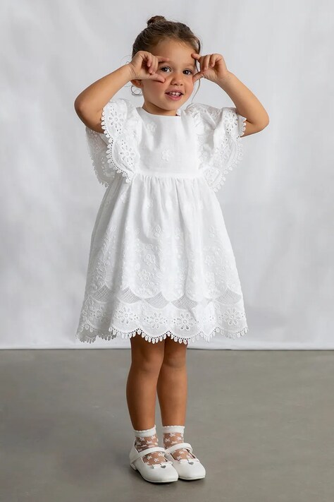 Otroška bombažna obleka Mayoral bela barva, 3923