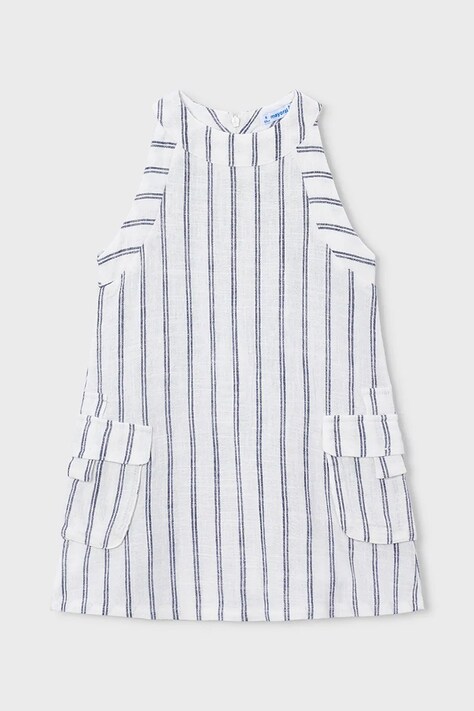 Ľanové šaty pre deti Mayoral béžová farba, mini, áčkový strih, 3929