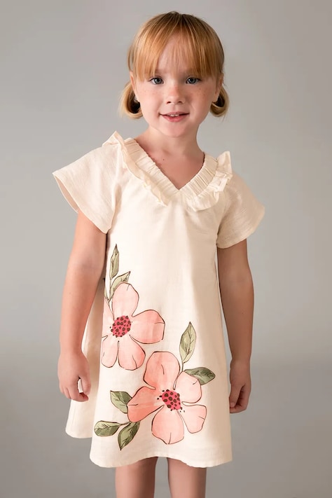 Mayoral sukienka z dodatkiem lnu dziecięca kolor beżowy mini rozkloszowana 3931