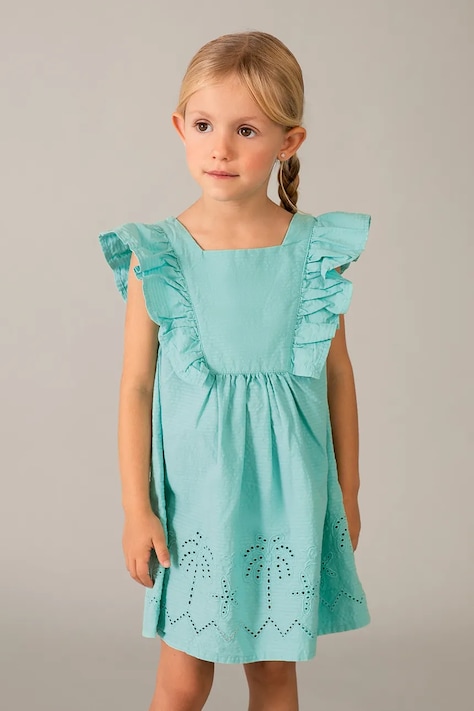 Mayoral sukienka bawełniana dziecięca kolor turkusowy mini rozkloszowana 3939