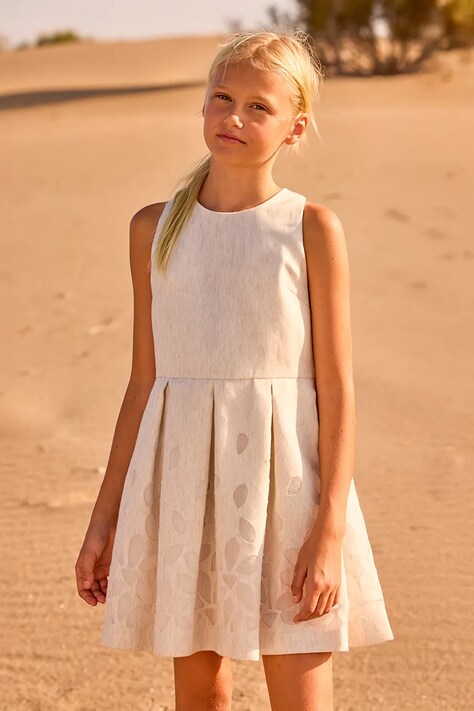 Mayoral sukienka z dodatkiem lnu dziecięca kolor beżowy mini rozkloszowana 6906